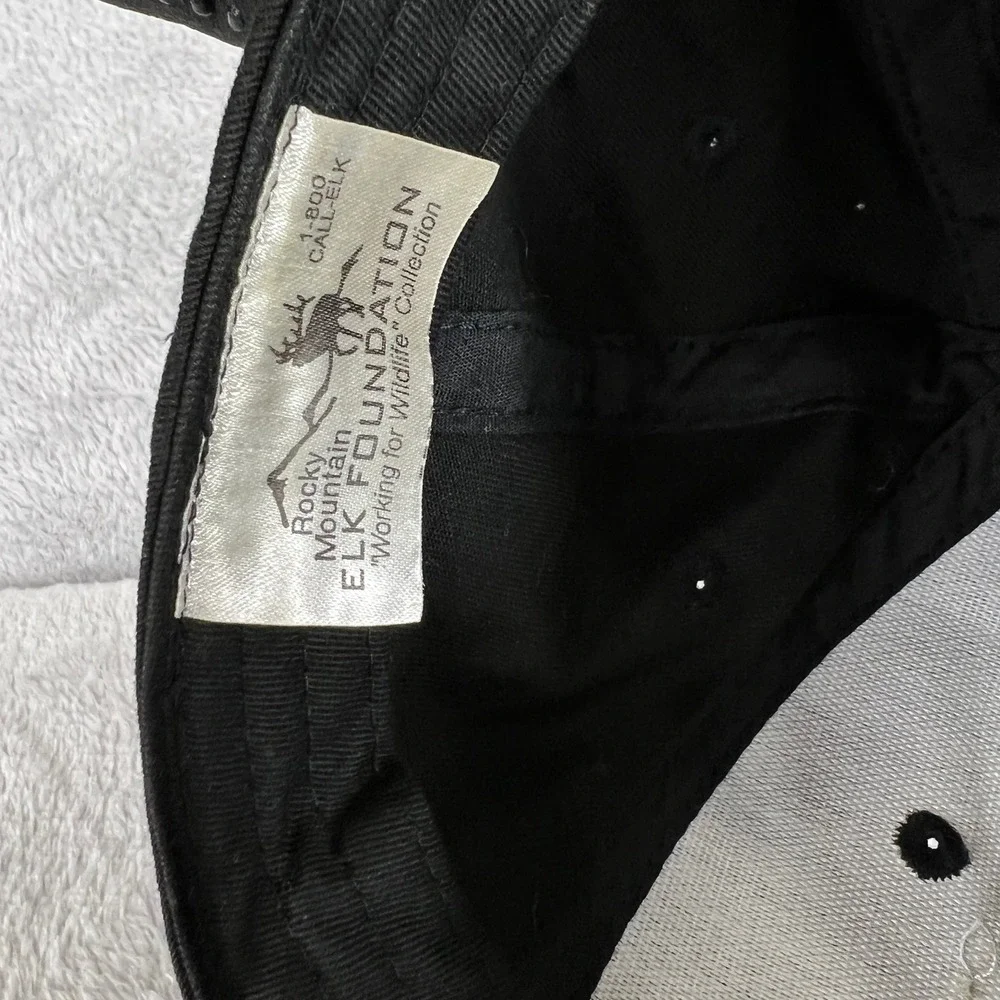 Rocky Mountain Elk Foundation Hat Black Tan RMEF Embroidered Hunting Strapback